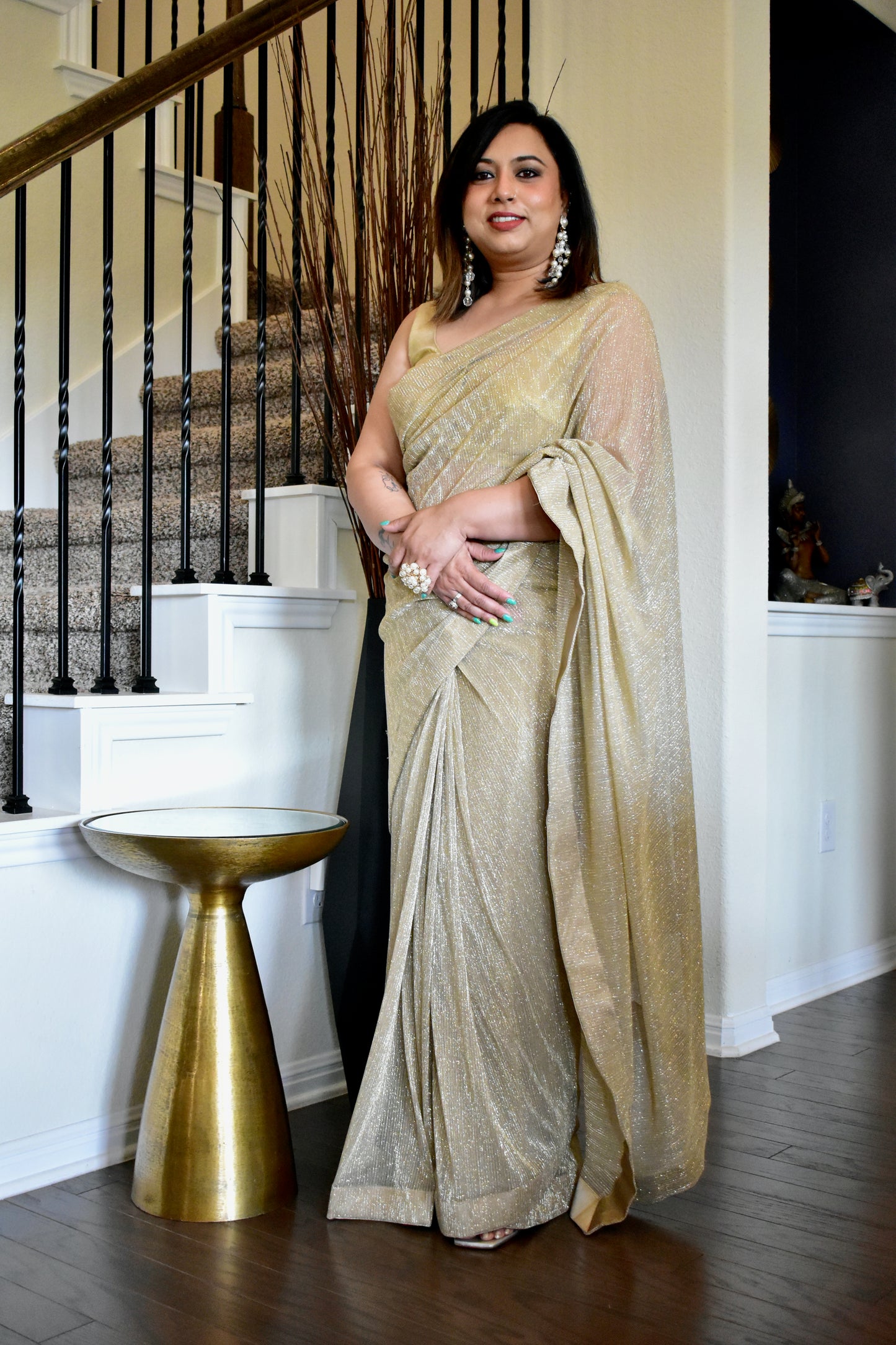 Light Weight Golden Party Wear Saree