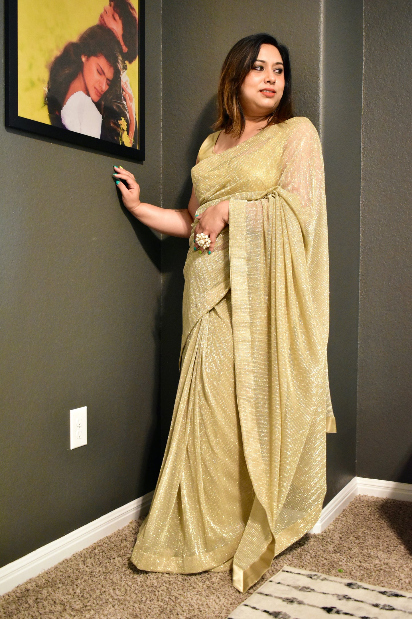 Light Weight Golden Party Wear Saree