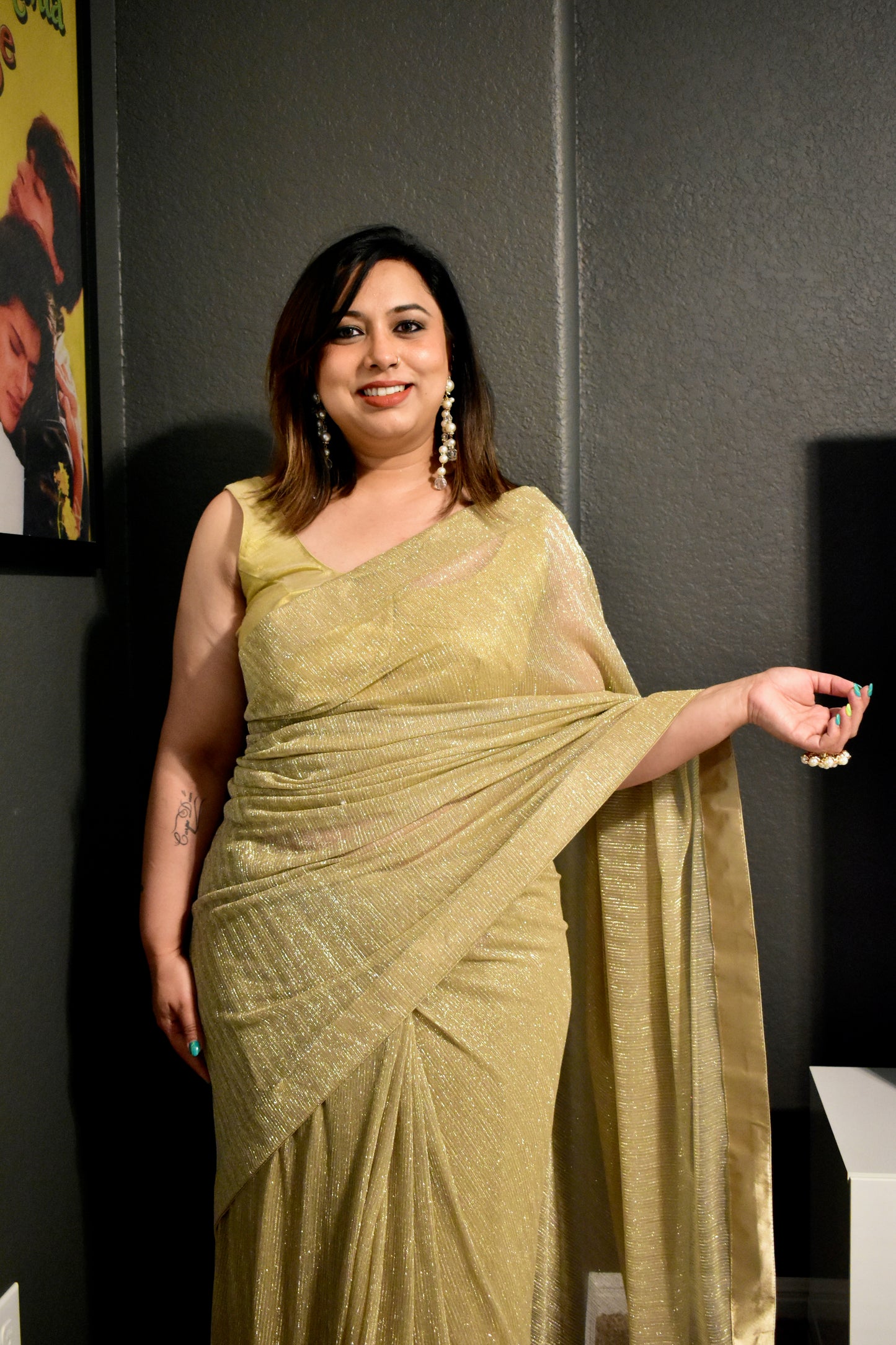 Light Weight Golden Party Wear Saree