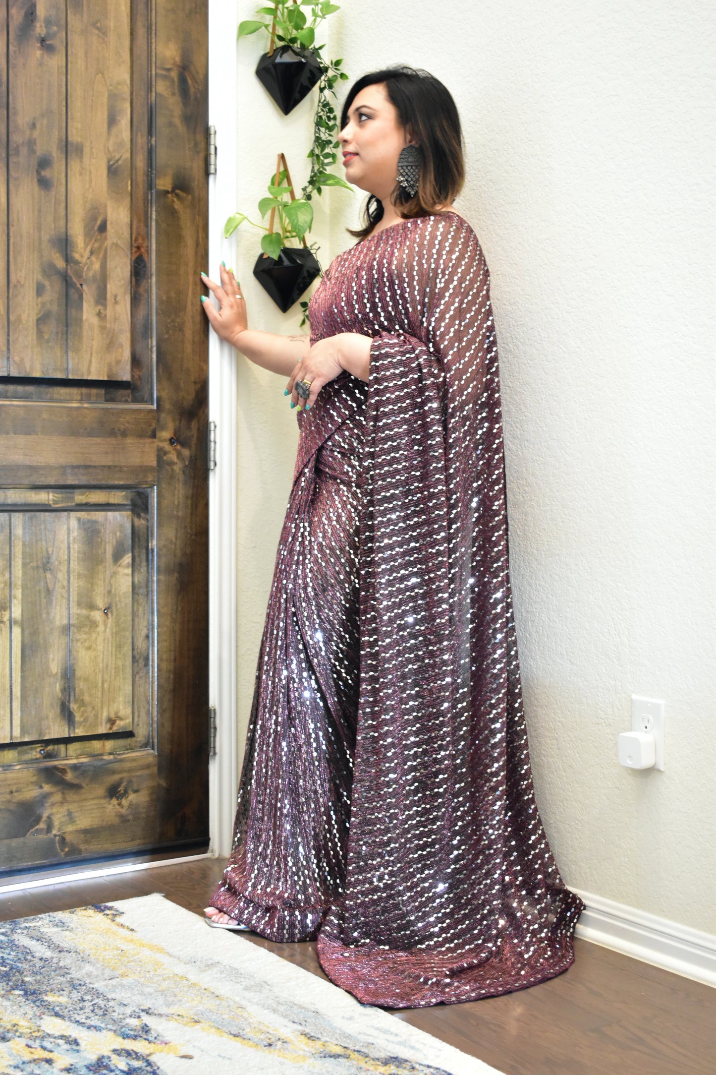 Wine Red Sequin Saree