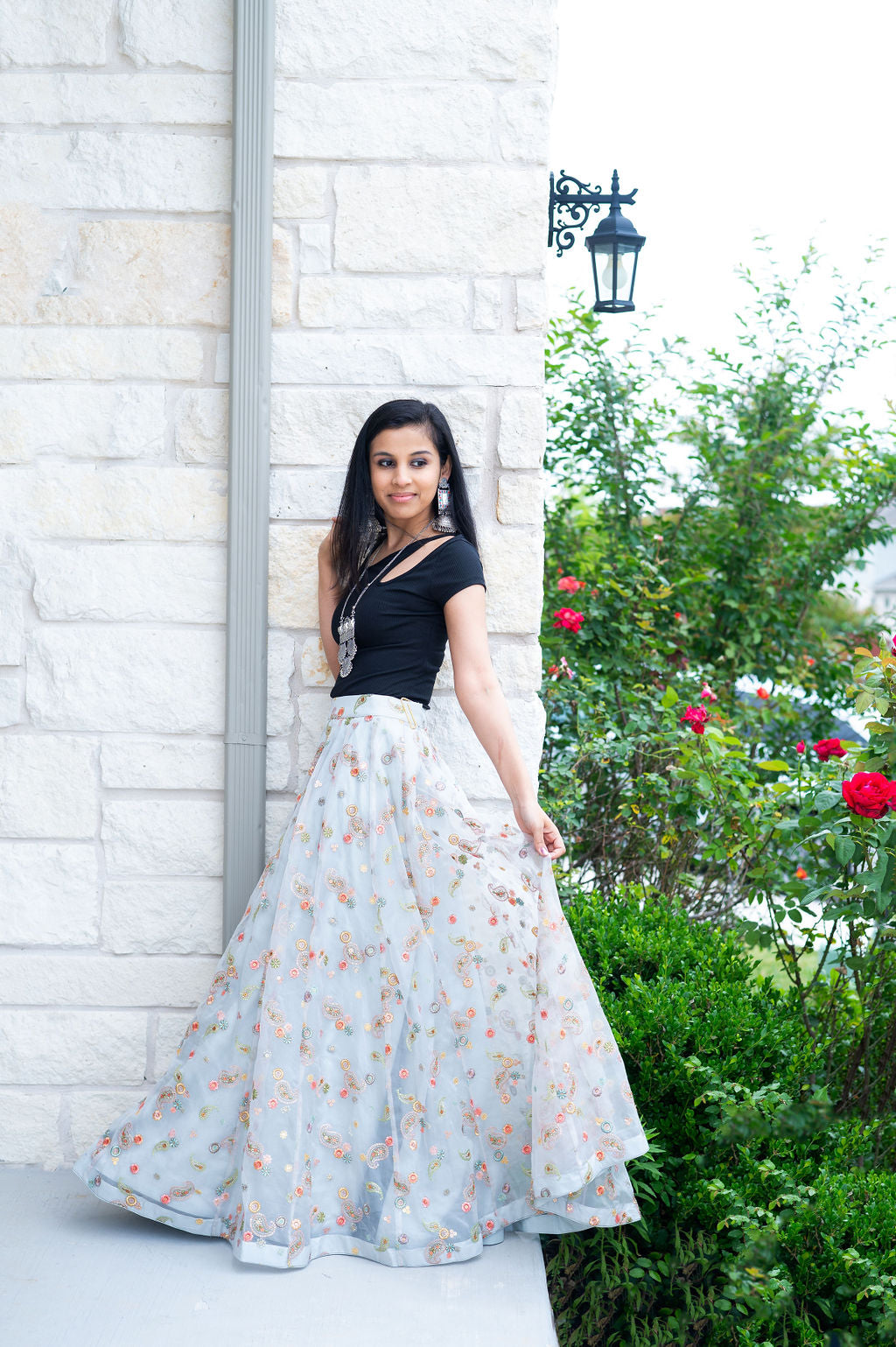 Light Gray Kalki Embroyderi Lehenga Skirt