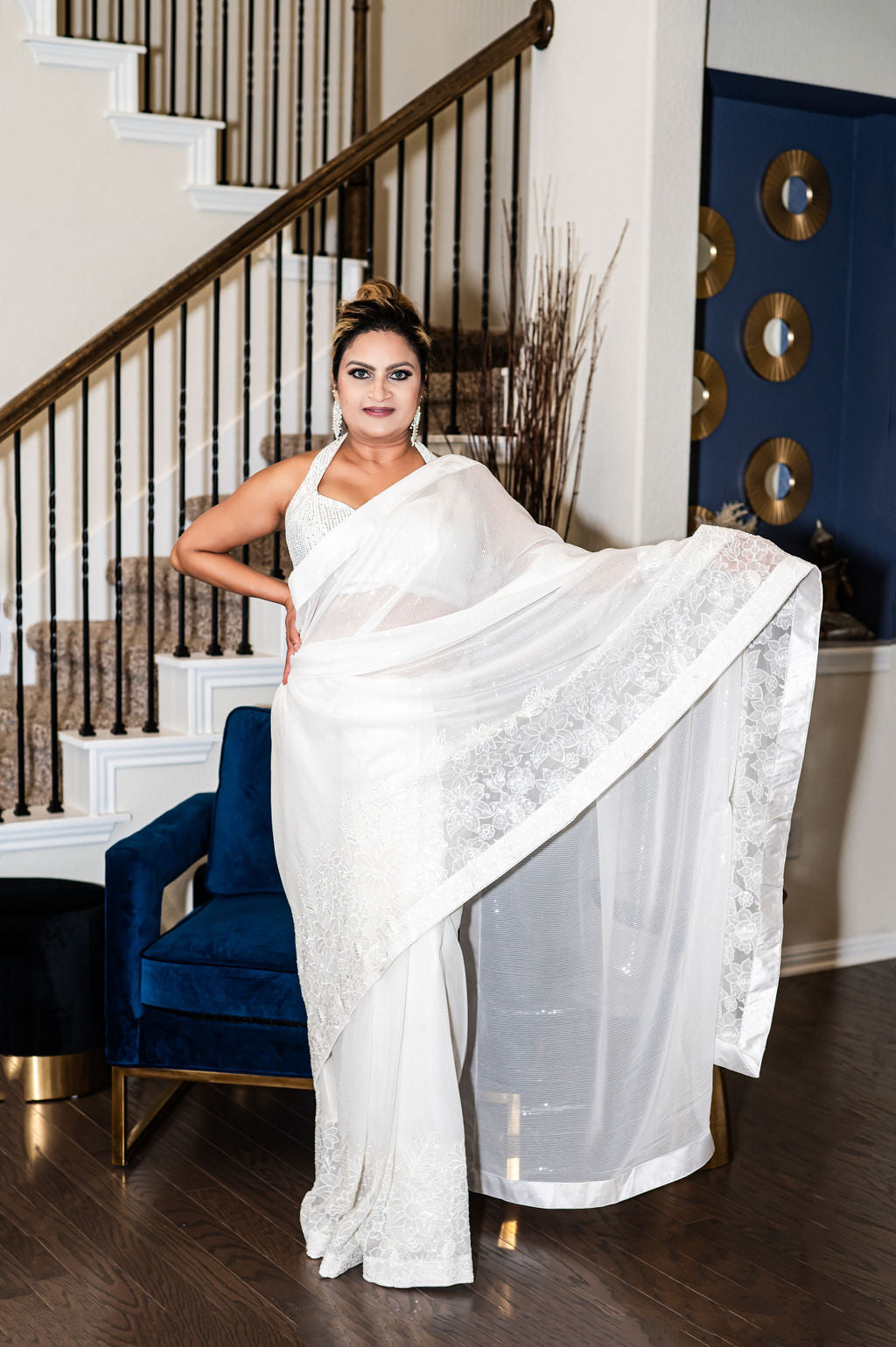 Gorgeous White Sequin Georgette Saree with embroidary
