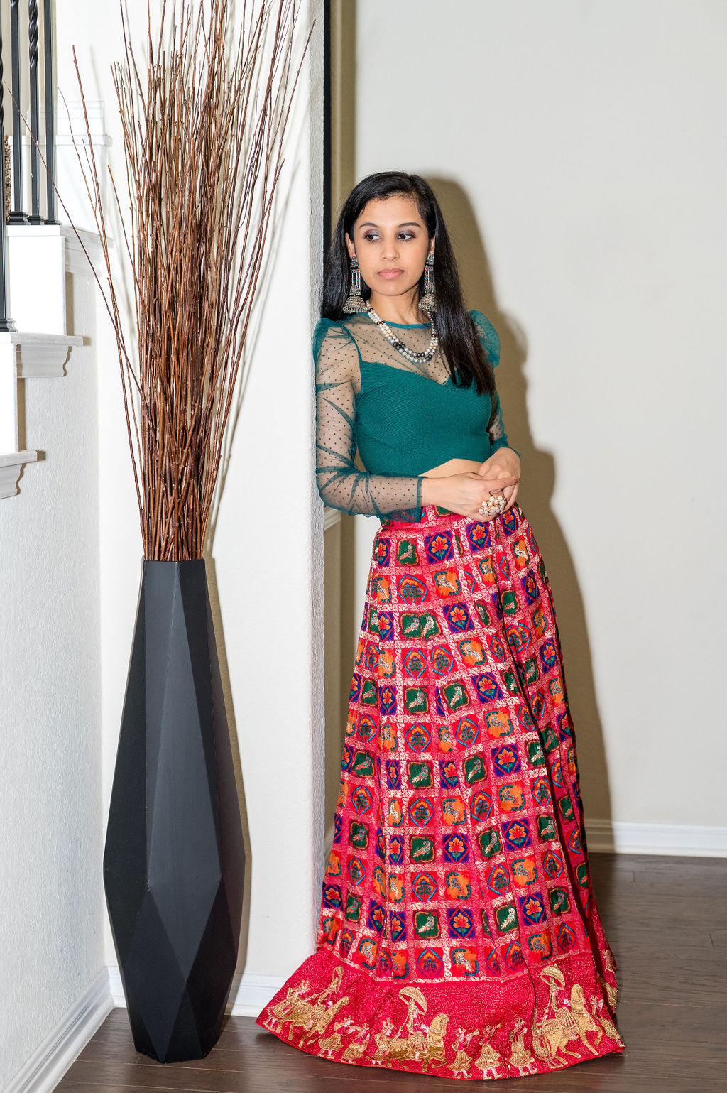 Bright Red/Green/orange lehenga Skirt with Traditional Indian Groom (Barati )Design