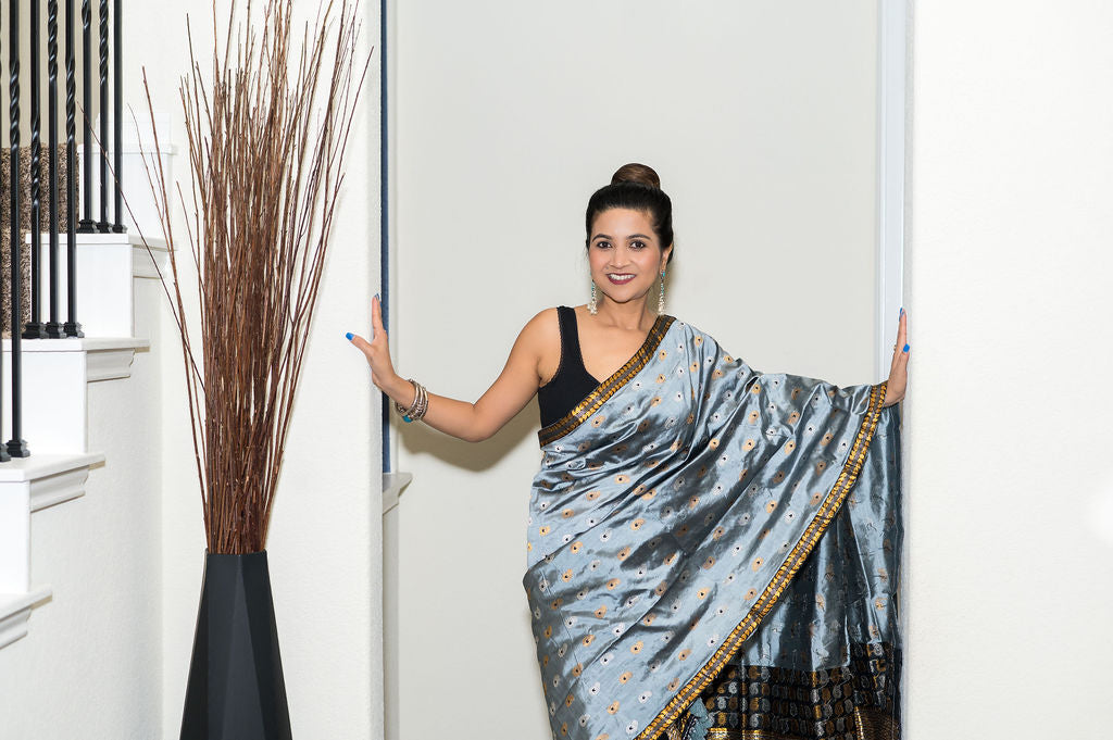 Handmade Assam Silk Gray & Black Mekhela Sador