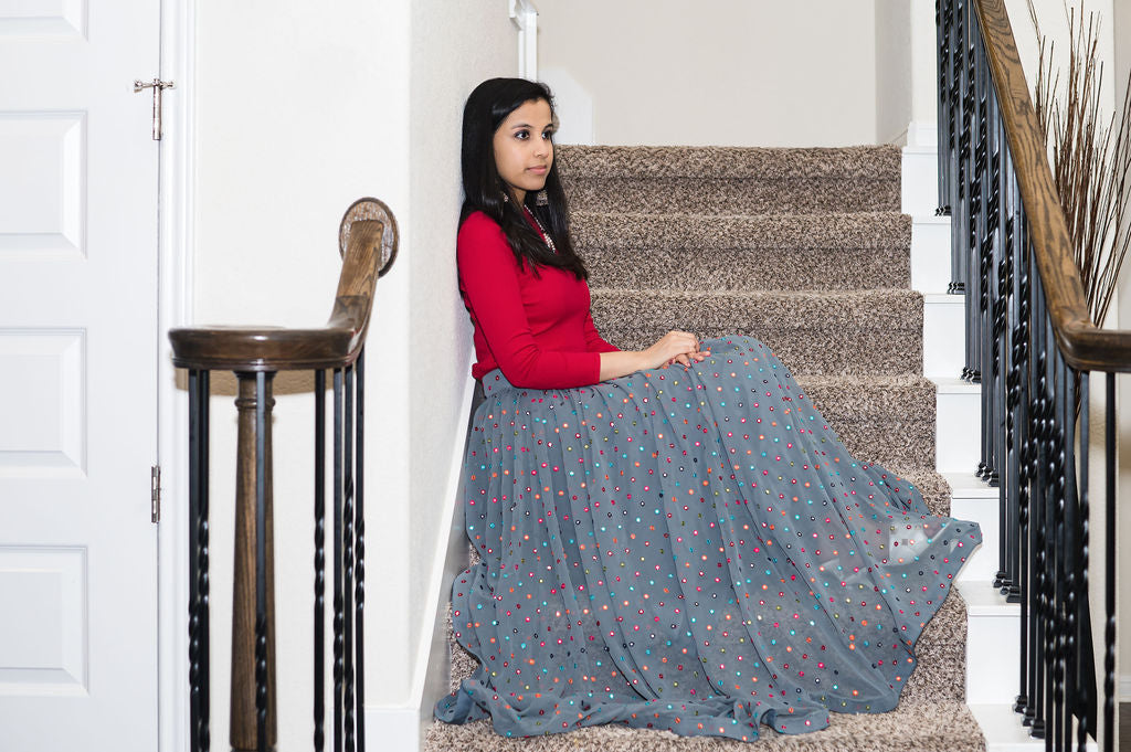 Dark Gray with mirror Work Lehenga Skirt