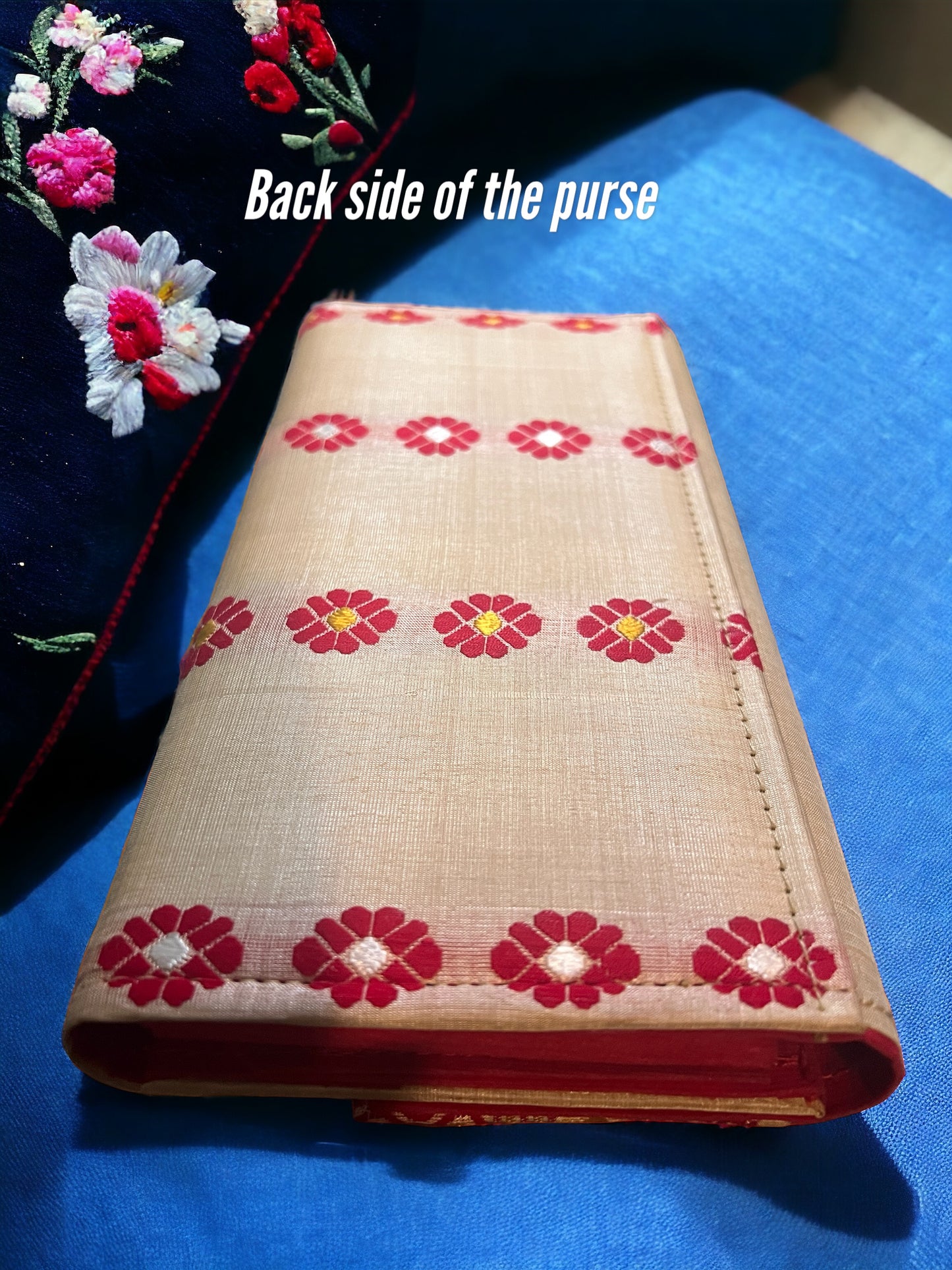 Assam Tussar (Tush) Silk Clutch Purse with Red & Gold Motif