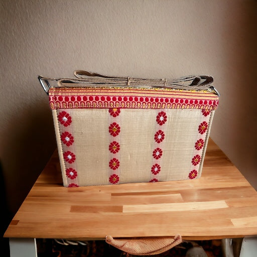 Assam Tussar (Tush) Silk Envelop Purse with Red & Gold Motif
