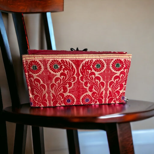 Assam Tussar (Tush) Silk Clutch Purse with Red Motifs