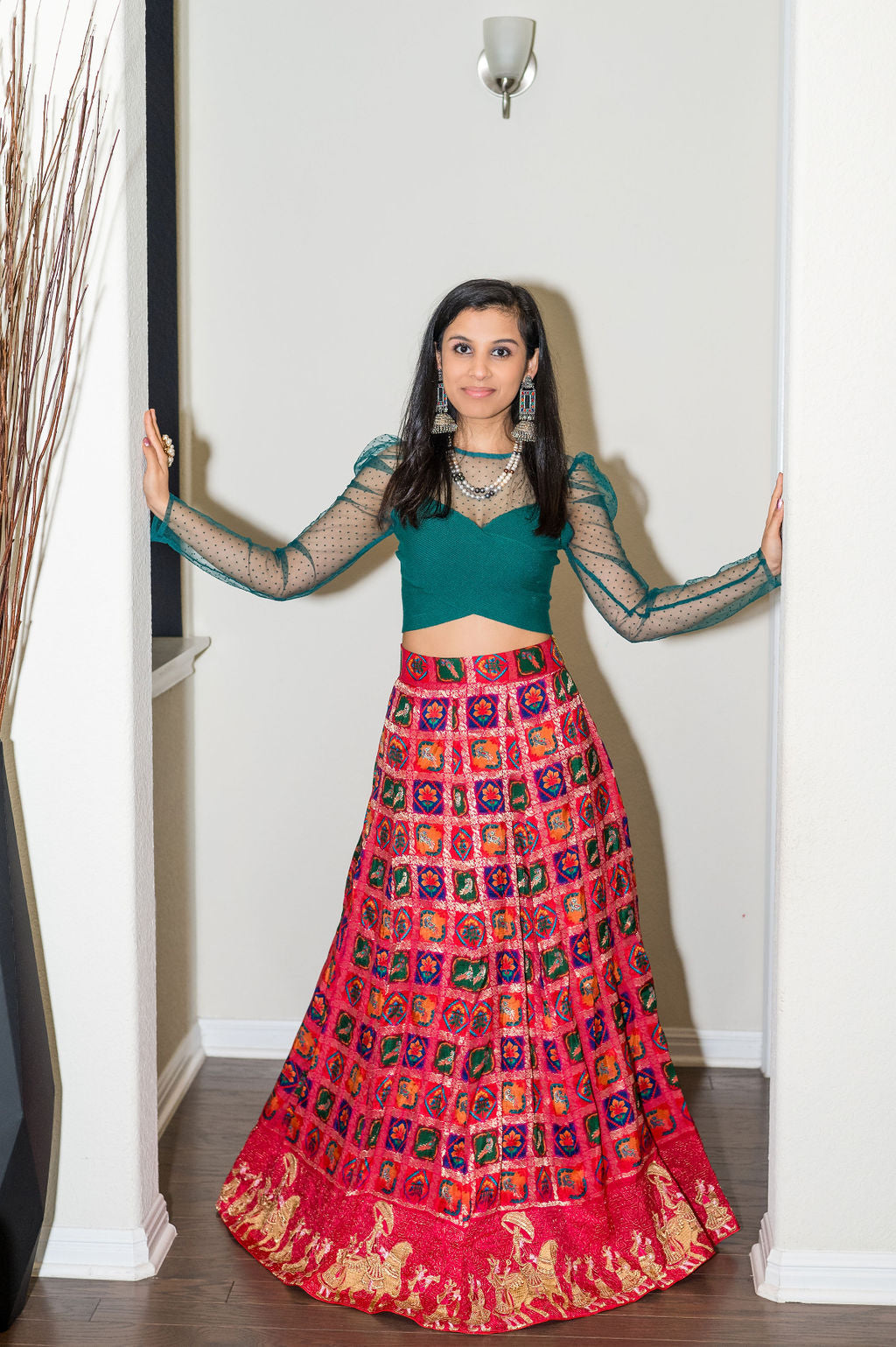 Bright Red/Green/orange lehenga Skirt with Traditional Indian Groom (Barati )Design