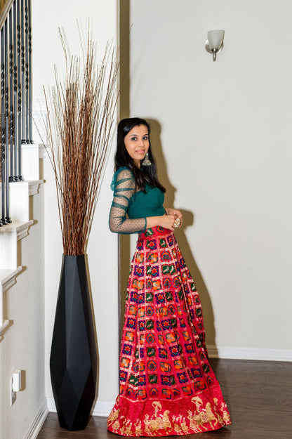 Bright Red/Green/orange lehenga Skirt with Traditional Indian Groom (Barati )Design