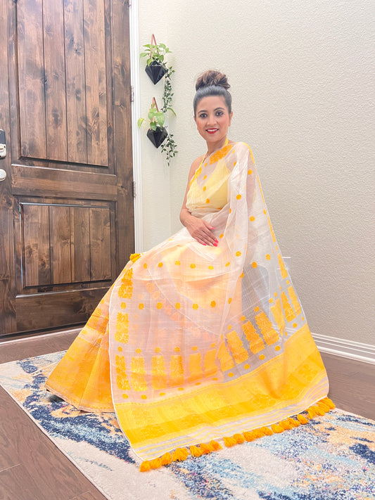 Handmade Assam Raw Silk (Kesa Paat) Sador with Tussar Silk Mekhela