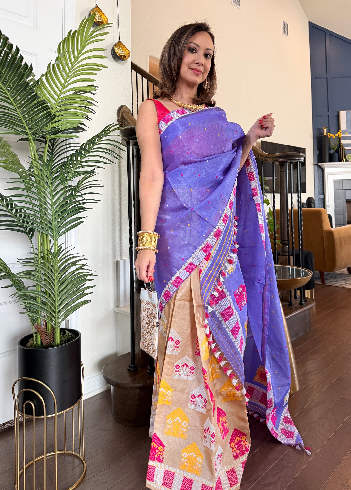 Handmade Assam Raw Silk (Kesa Paat) Sador with Tussar Silk Mekhela