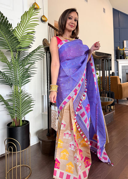 Handmade Assam Raw Silk (Kesa Paat) Sador with Tussar Silk Mekhela