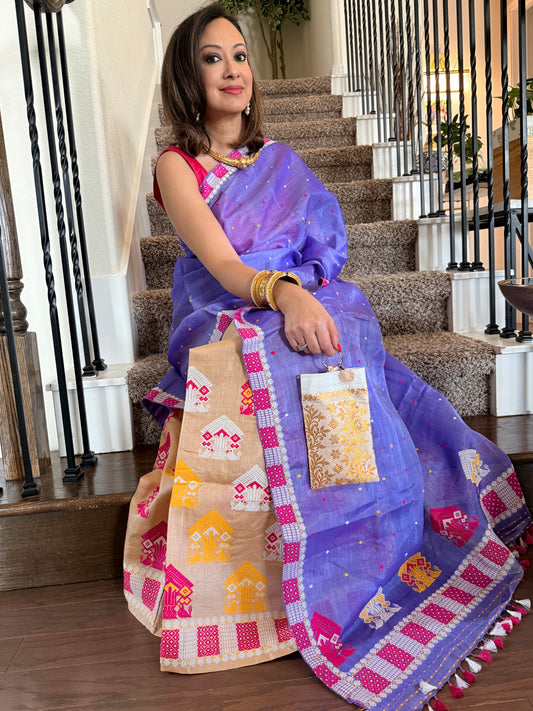 Handmade Assam Raw Silk (Kesa Paat) Sador with Tussar Silk Mekhela